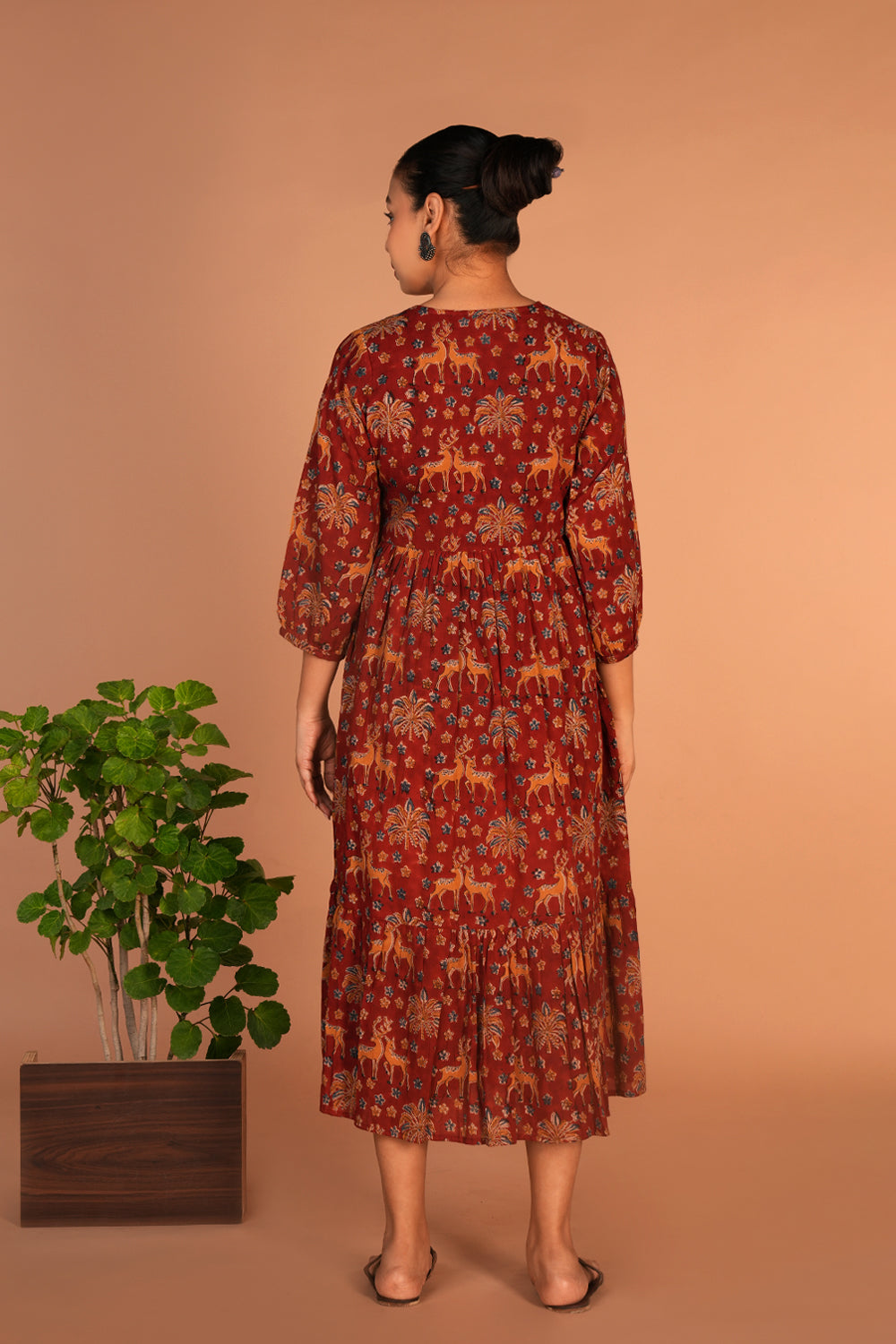 Image of Maroon Kalamkari handblock printed dress